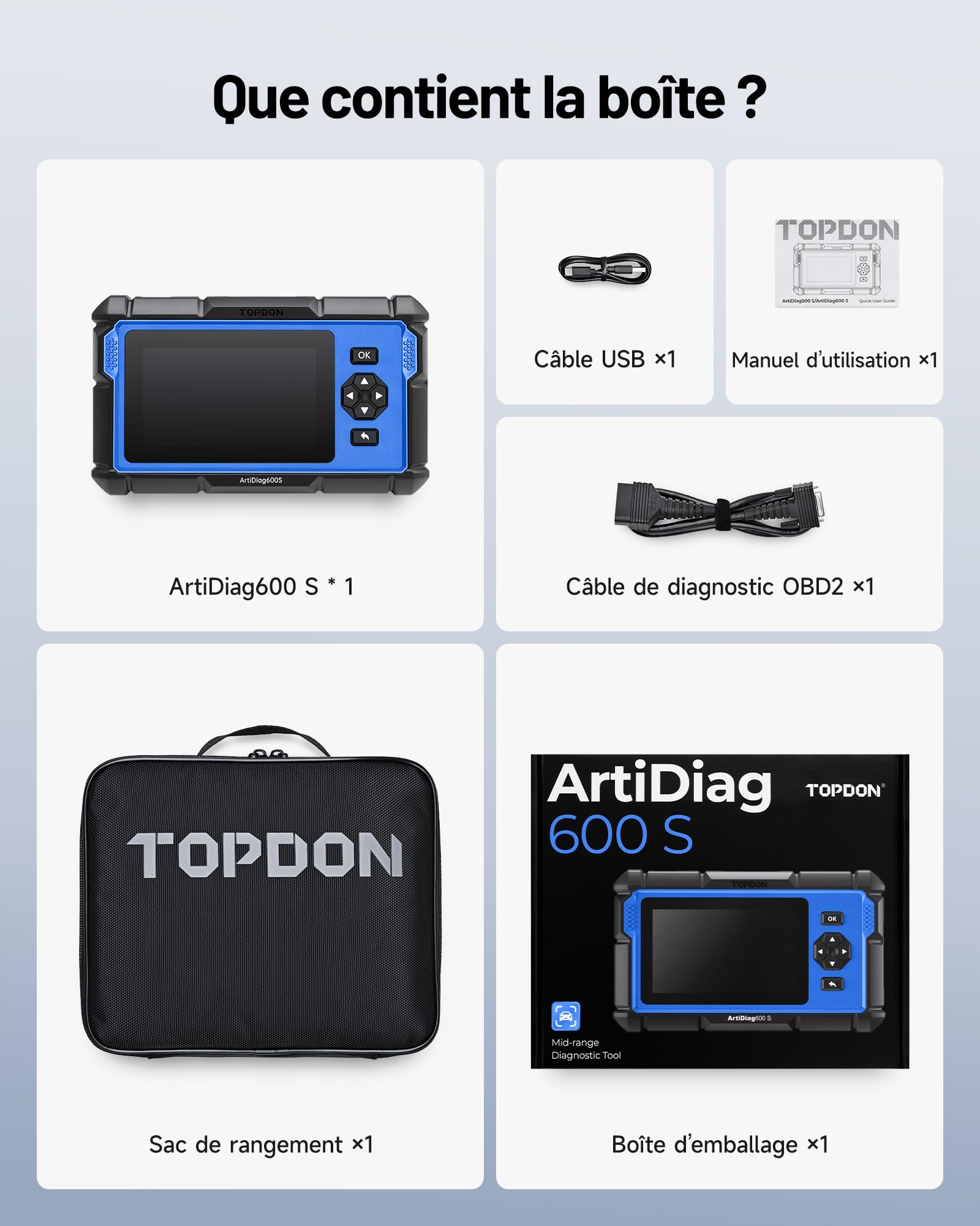 TOPDON ArtiDiag600S Valise Diagnostic Auto OBD2, Outil Diagnostic Voiture pour 4 Systèmes, 9 Fonctions de Réinitialisation sur Huile/Frein/SAS/BMS/ABS/DPF/TPMS/Accélérateur, Fonctions OBD2 Complètes