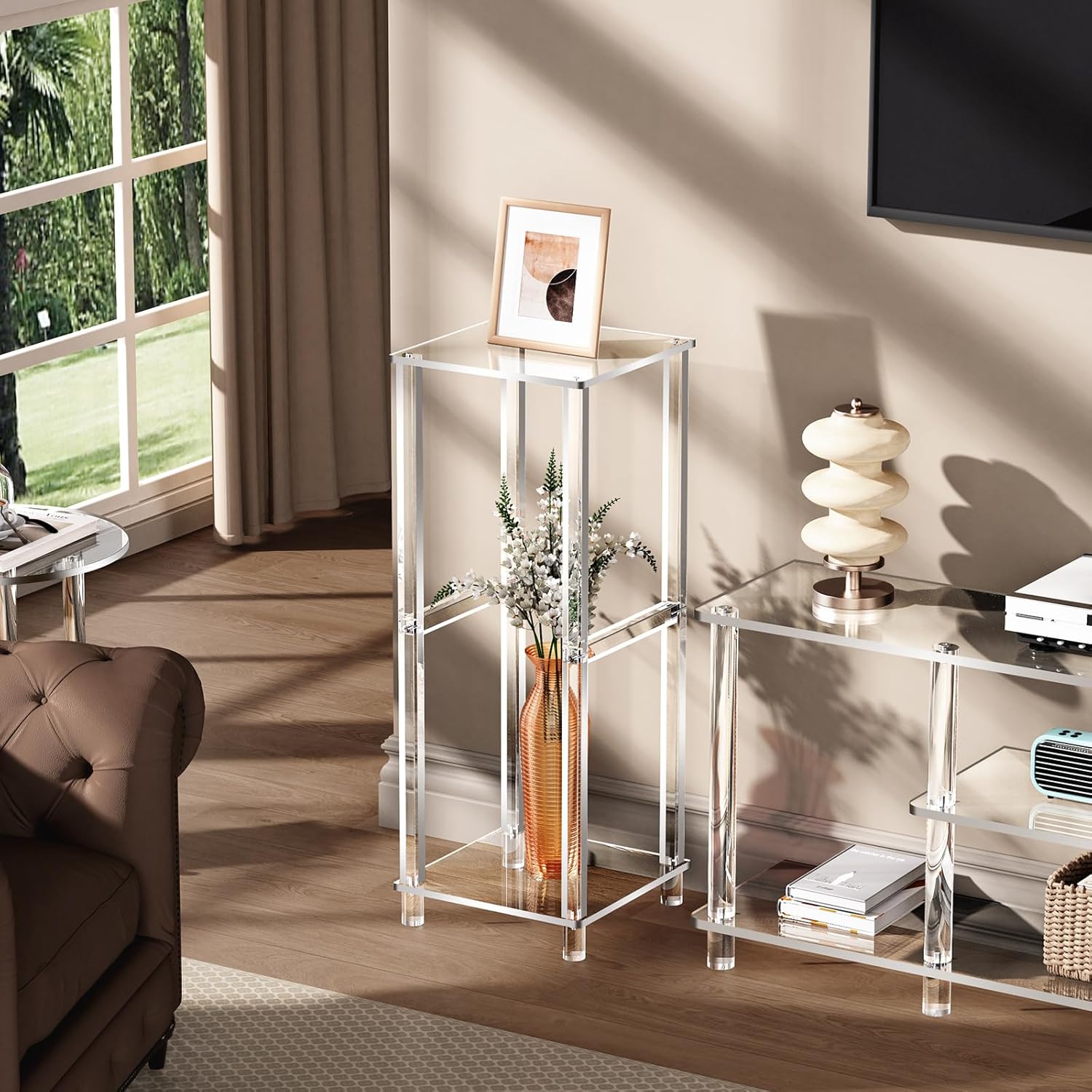 Acrylic Plant Stand Indoor, Corner Plant Stand, Plant Shelf Flower Display Rack, Clear Acrylic Side Table