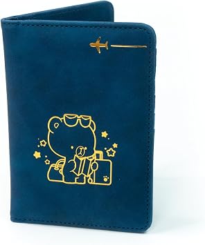 Milkmochabear Mocha Travel Passport Wallet in Navy Authorized Merchandise with 4 Card Slots Plane Ticket Slot 3 Large Pockets Bonus Notebook Cute Synthetic Leather Holder for Men and Women