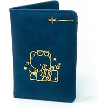 Milkmochabear Mocha Travel Passport Wallet in Navy Authorized Merchandise with 4 Card Slots Plane Ticket Slot 3 Large Pockets Bonus Notebook Cute Synthetic Leather Holder for Men and Women