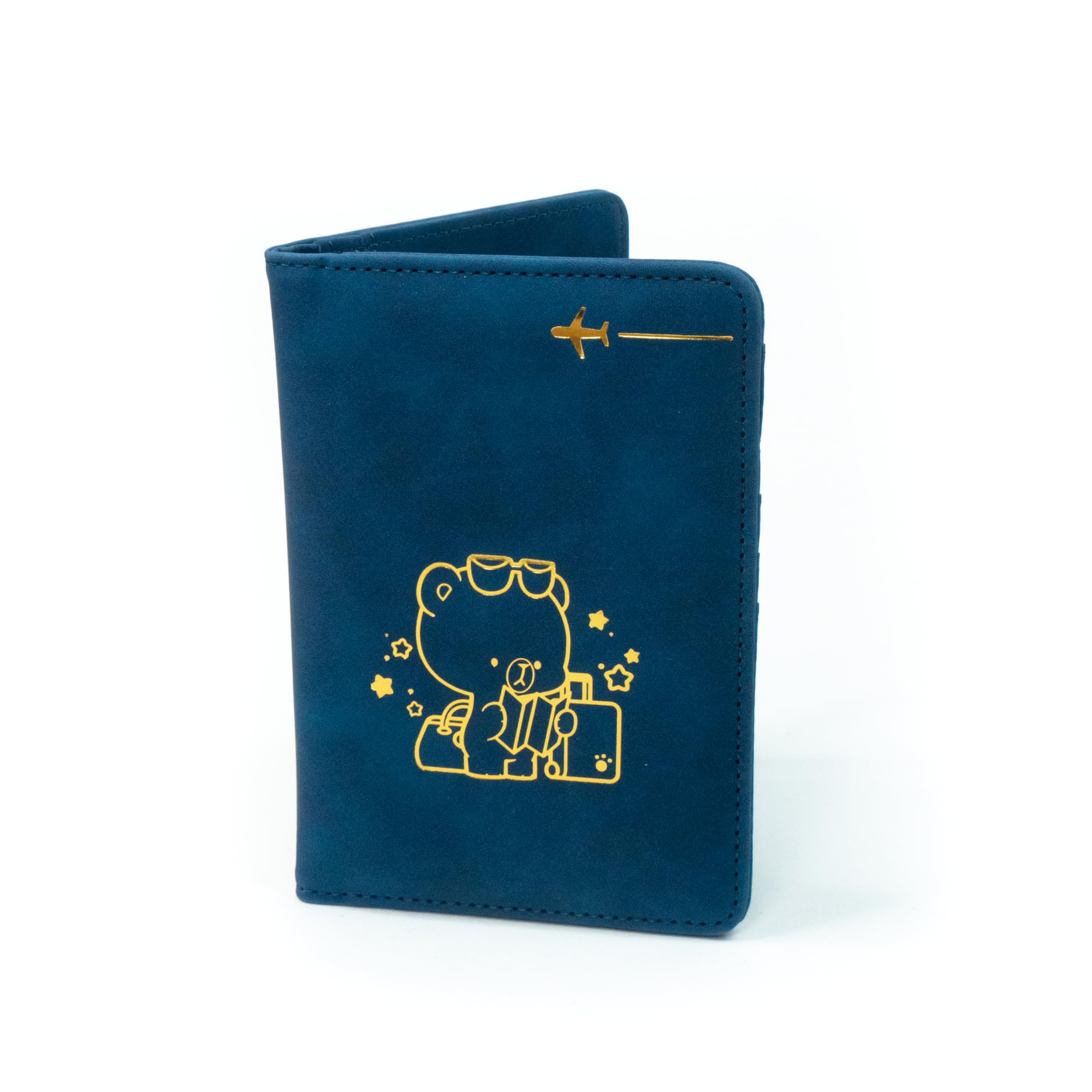 Cartera para pasaporte de leche y moca en azul marino o verde azulado, producto autorizado por Milkmochabear lindo y adorable accesorio de viaje esencial, Marino, 8.2 x 5.9 Inches