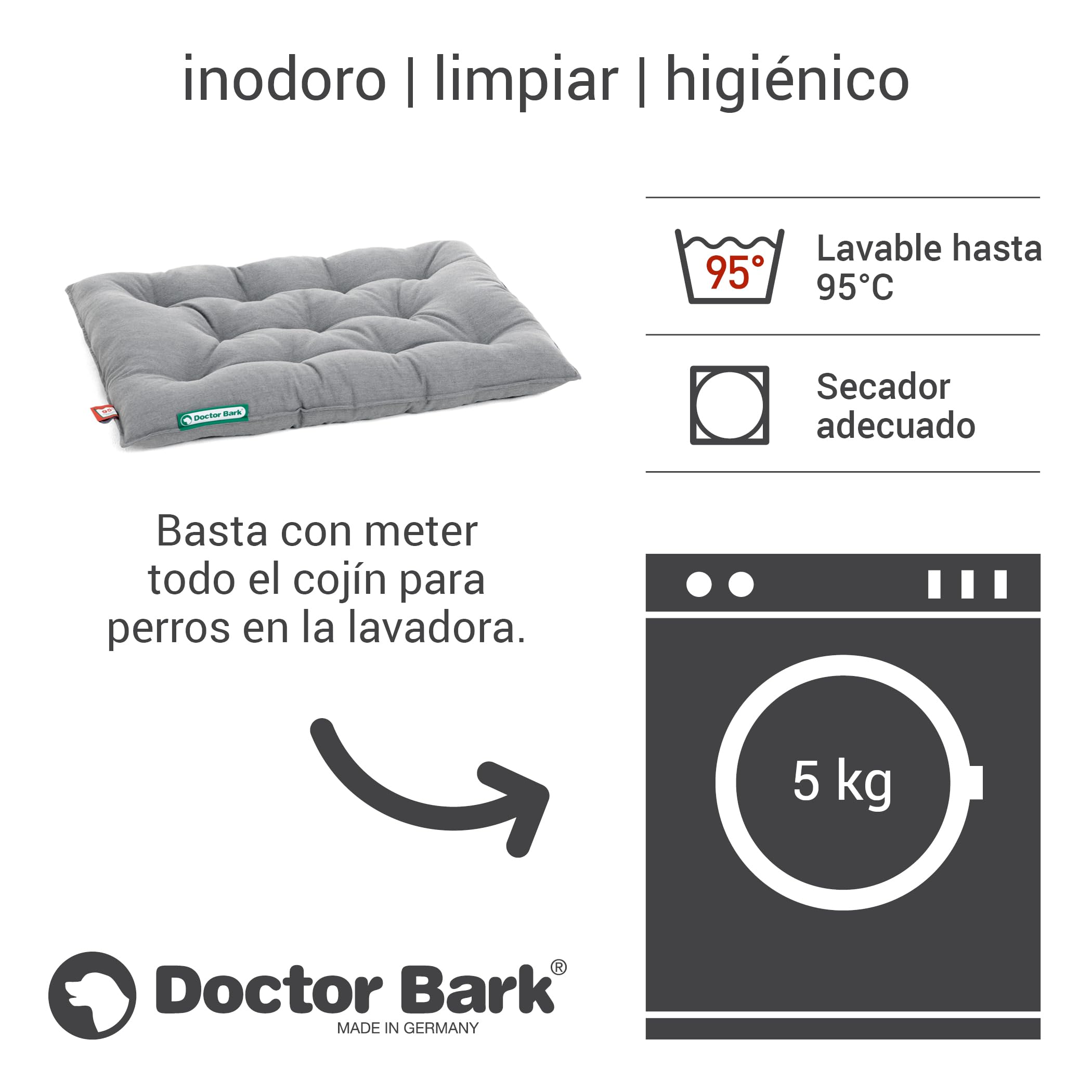 Doctor Bark Cojín para perros Urban – Cama ortopédica para perros medianos – lavable hasta 95 °C – Colchón para perros robusto para interiores y exteriores – Fabricado en Alemania (M – 70 x 50 cm,
