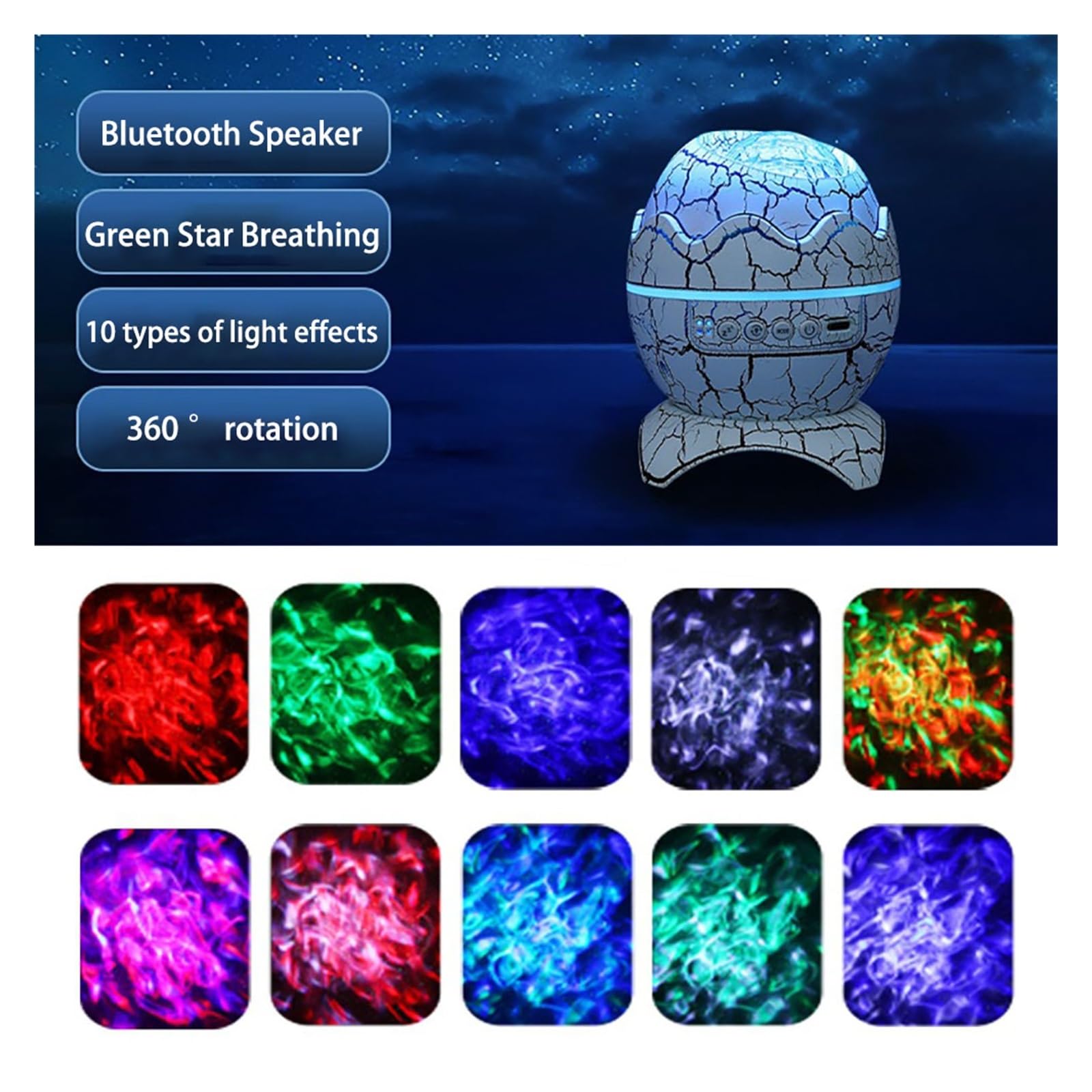 Jajo dinozaura Gwiazda Światło projekcyjne Światło muzyczne Strona dekoracyjna Światło Halloween Boże Narodzenie Ślub Efekt świetlny(Wit)
