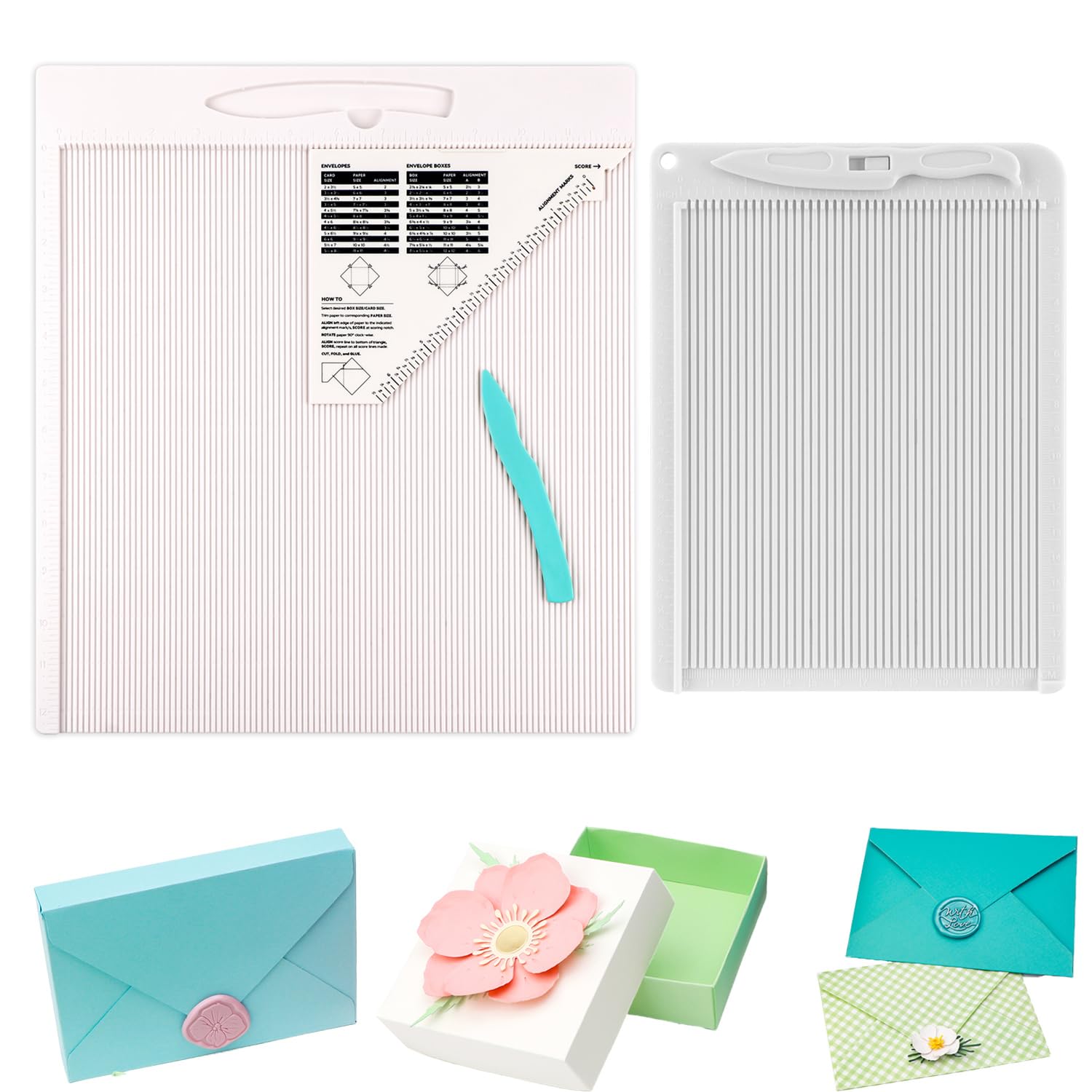 OTCRAFT Pack of 2 12x12 inch and 6.4x8.5 inch Scoring Board for Making Envelopes Envelopes and Gift Boxes