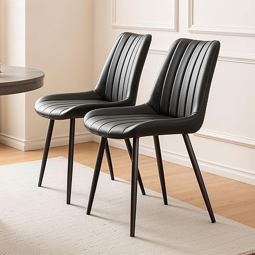 Miniatura 2 de TUKAILAi Juego de 2 sillas de comedor negras, sillas de piel sintética con patas de metal, sillas tapizadas para cocina, comedor, muebles modernos,