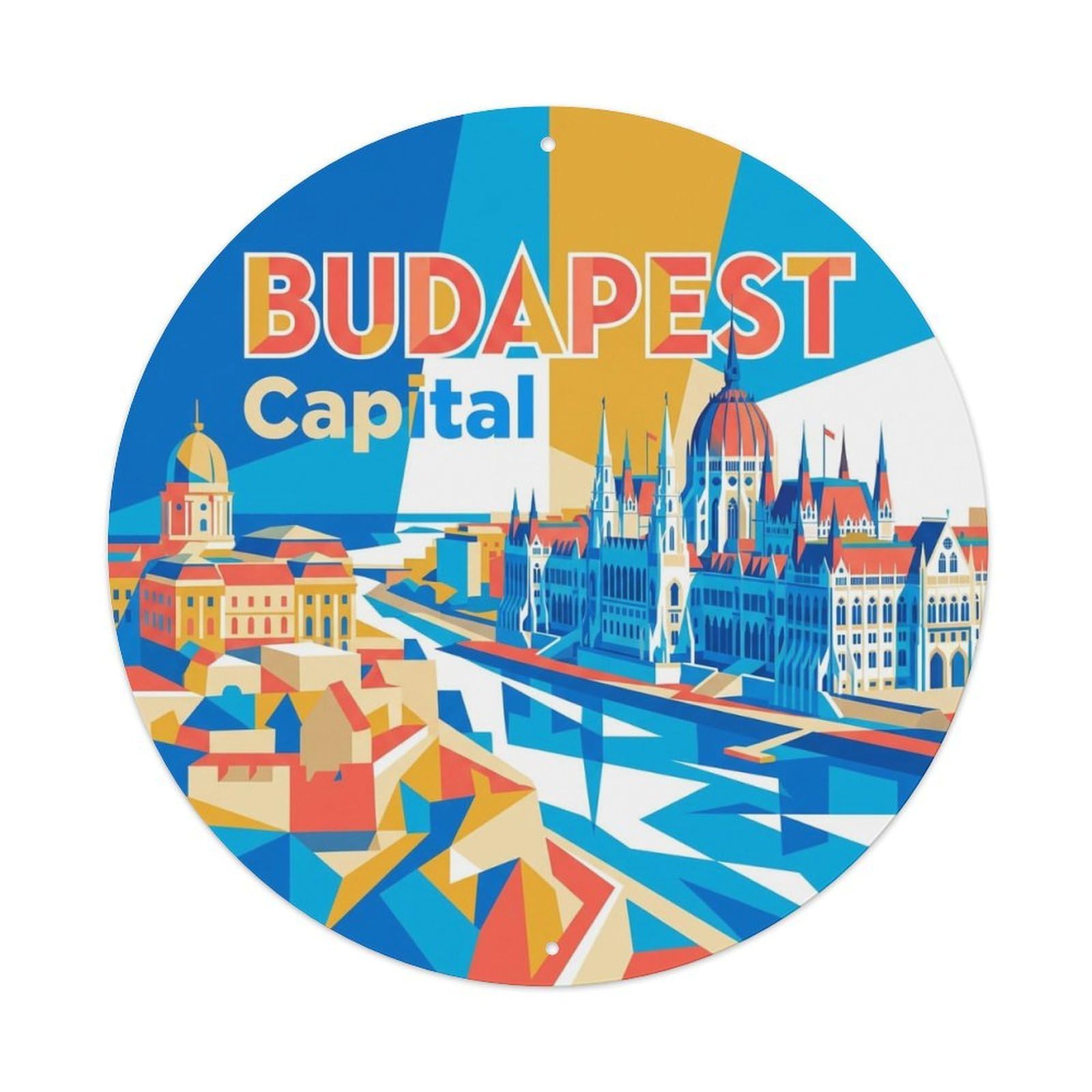 Vintage Travel Budapest Hungary Capital Vintage Metal Tin Sign Plaque Wall Decor for Cafe, Club Bar, Office, Garden Metal Poster 8x8Inch