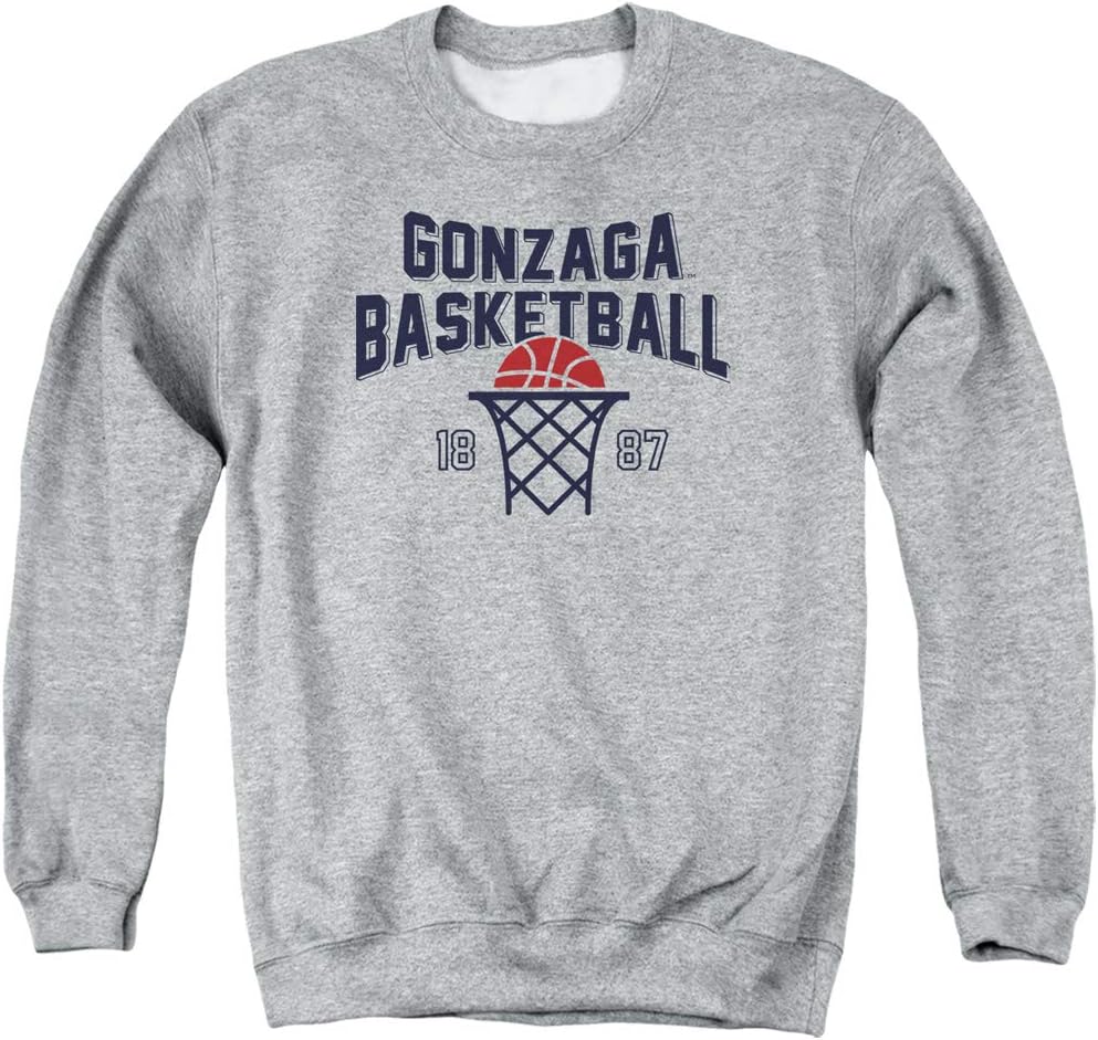Gonzaga University Official Basketball Year Unisex Adult Crewneck Sweatshirt,Athletic Heather, Large
