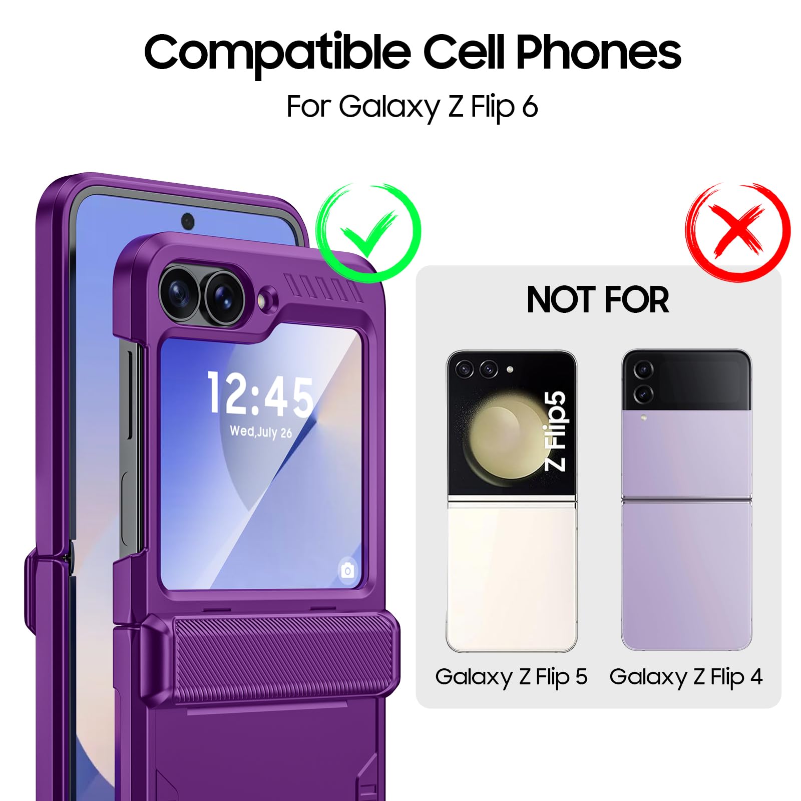 oupeigar for Samsung Galaxy Z Flip 6 Case, Hinge Protection & Built-in Screen Protection, Full Body Rugged and Durable Shockproof Cover,Wireless Charging Case for Z Flip 6 (Violets, Flip 6)