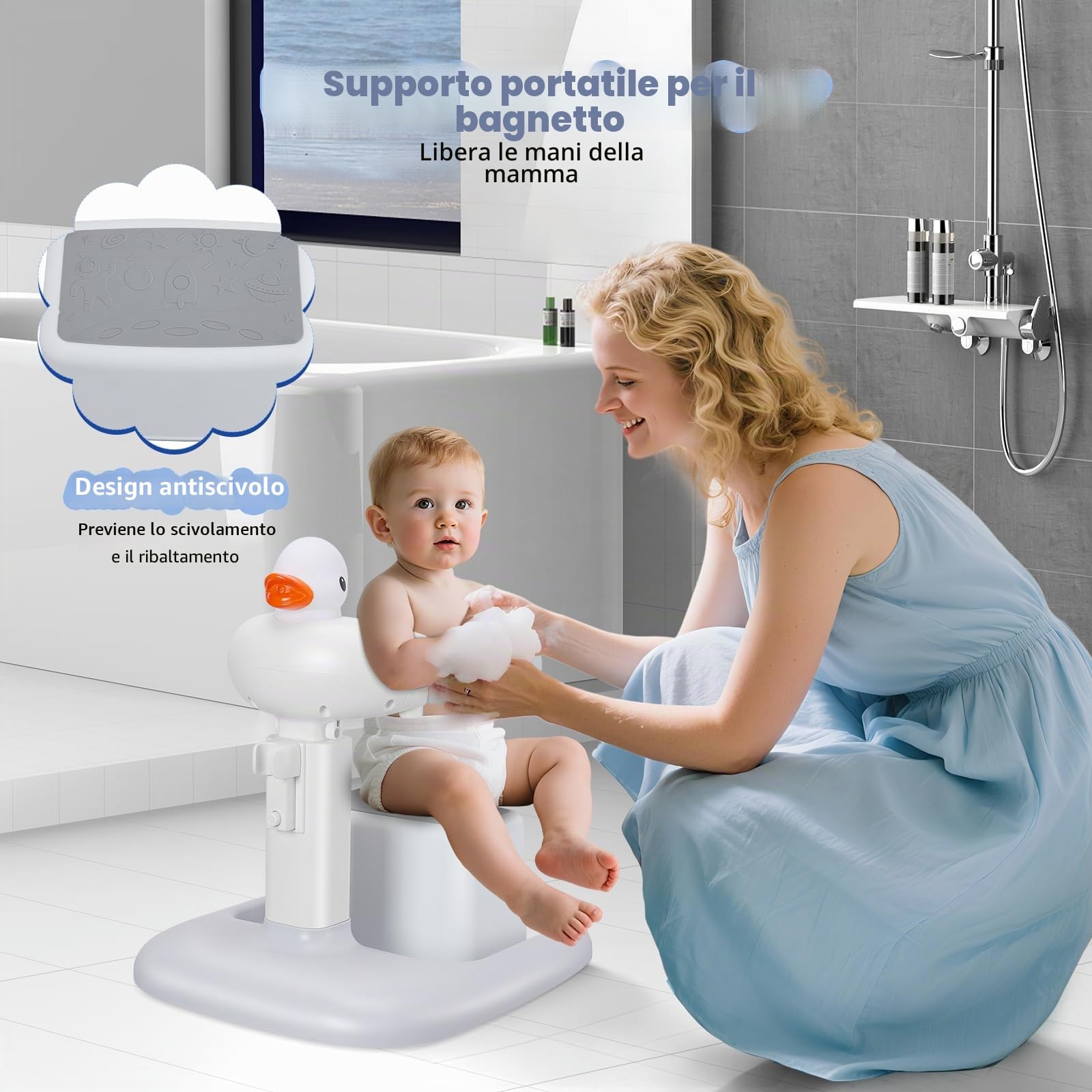 Supporto per Vasca Da Bagno per Bambini,Vasca da bagno per bambini con supporto,torre da bagno regolabile per bambini per alzarsi in piedi,Stand Da Viaggio per ne onati e bambi ni piccoli