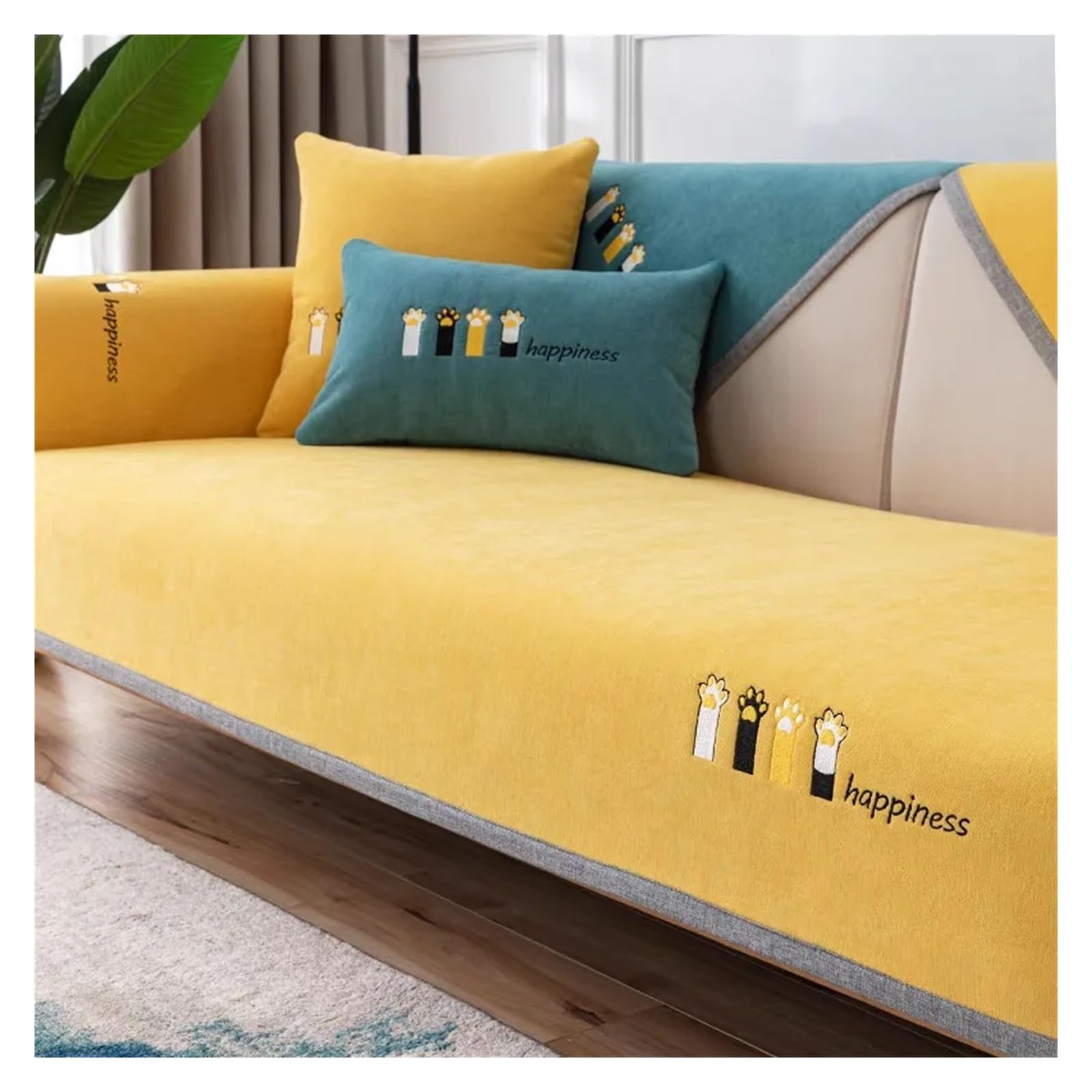 Copridivano Ciniglia Copridivano universale in morbida ciniglia ricamata, copridivano antigraffio, antiscivolo for soggiorno per il Soggiorno(Yellow,70x150cm 1pc)