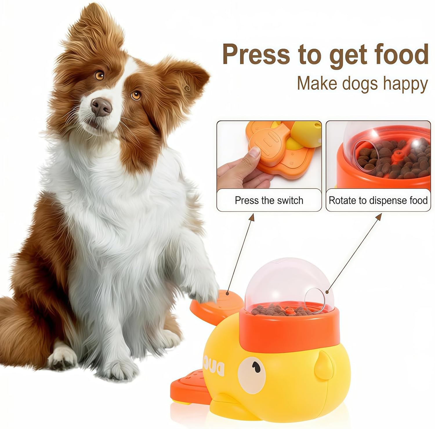 Duck Shaped Interactive Treat Dispenser for Cats and Dogs, Puzzle Slow Feeder Toy with Adjustable Food Outlets, Non Slip Pet Food Dispenser for Small Medium Pets (Yellow)