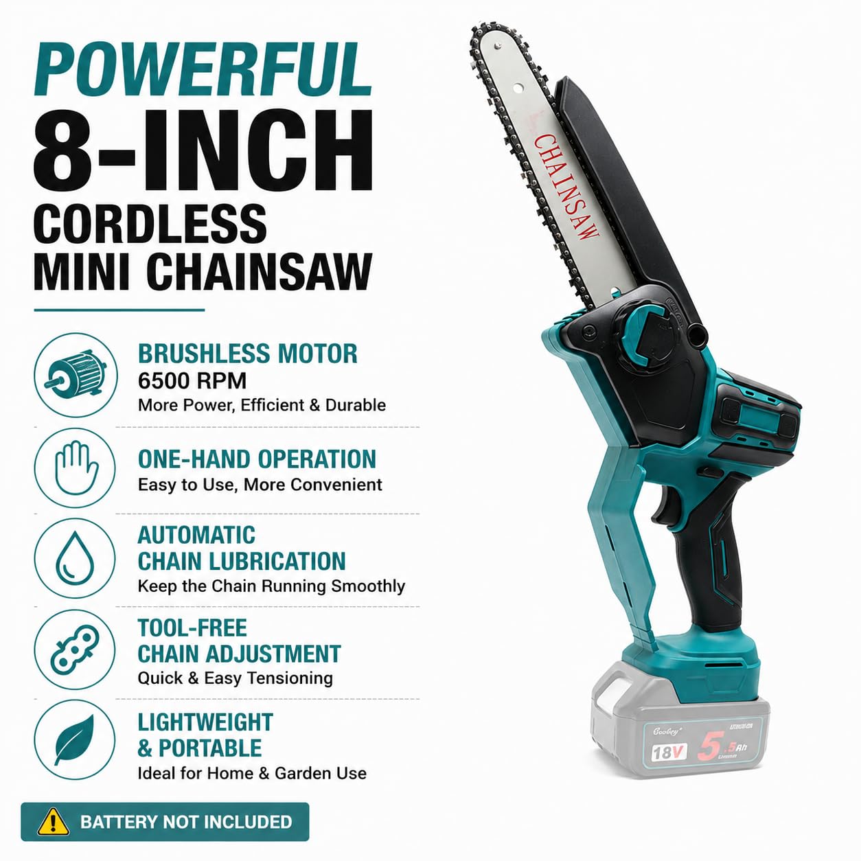 Waitley Mini motosierra de 8 pulgadas compatible con baterías Makita 18 V | Motosierra inalámbrica de mano para cortar madera podar ramas y cuidar jardines sin batería ni cargador
