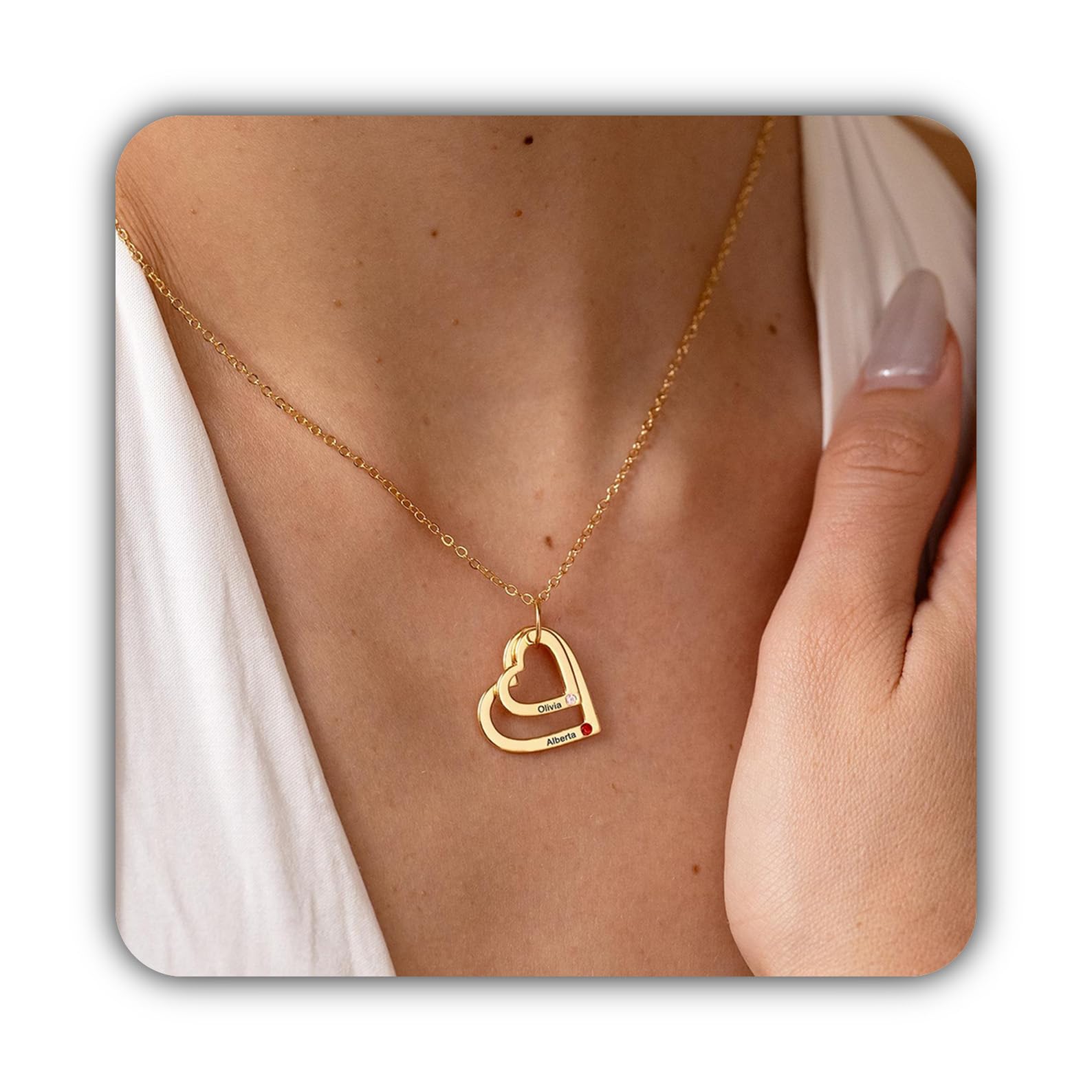 Personalizzato multiplo collana con nome, su misura famiglia nome cuore collana, pietra portafortuna cuore per mamma, Natale giorno per nonna