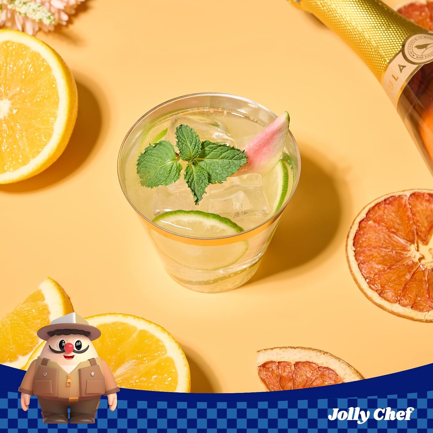 JOLLY CHEF 100 Pack Gold Plastic Cups, 9 oz Clear Plastic Tumblers, Elegant Gold Rimmed Cups, Disposable Glasses for Wedding, Thanksgiving Day, Christmas Party - Image 3