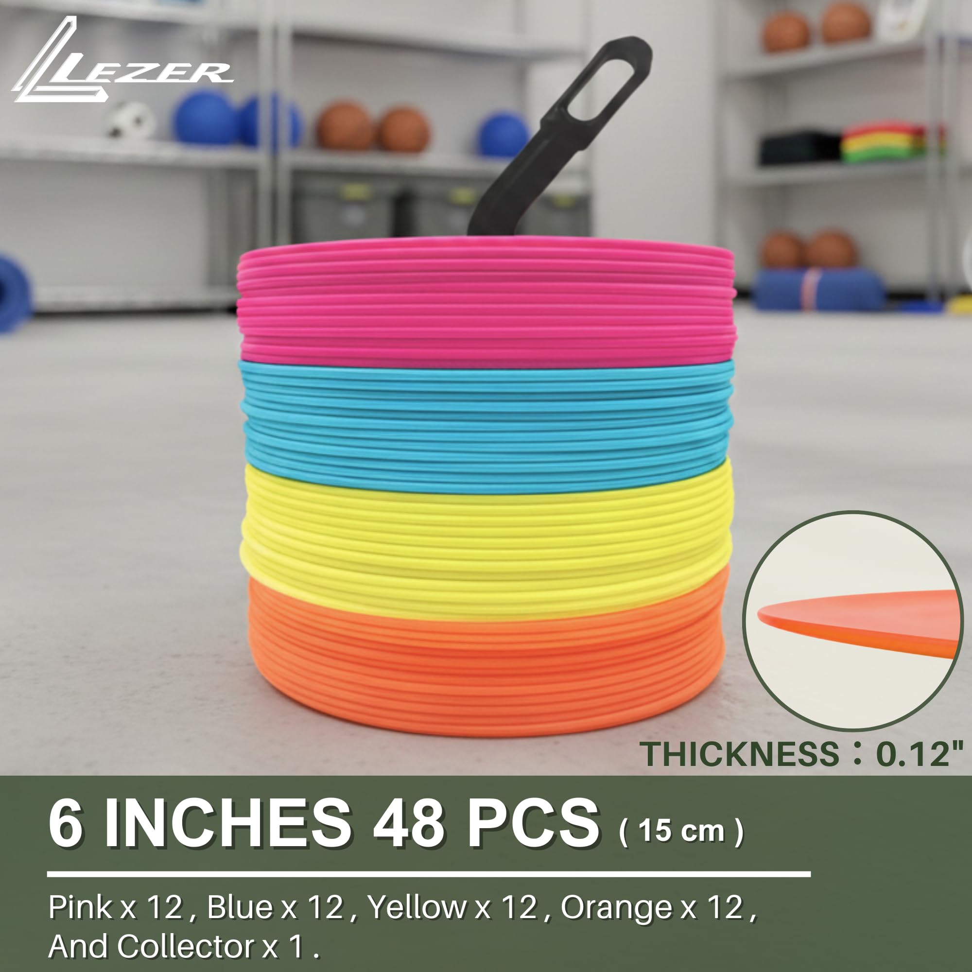LEZER 15.20 cm Flat Cones, Soccer Cones, Spot Markers, Field Court Markers, Sit Spots, Flat Discs, Soccer Training Equipment, Agility Practice, SGS Verified, Made in Taiwan