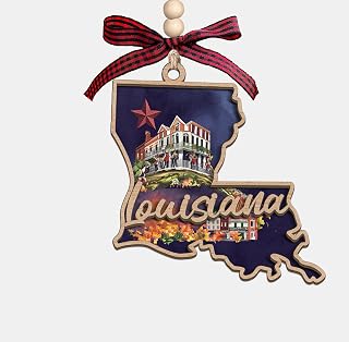 Louisiana State Christmas Wooden Ornament - 2-Layer Laser-Cut Wooden Keepsake - Rustic Holiday Decor & Ideal Travel Gift for Women Men Family & Friends - Louisiana Locals Gift