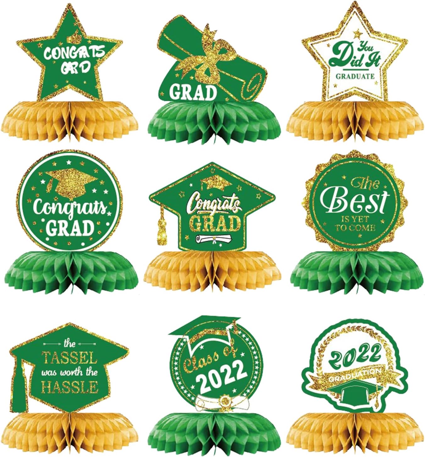 9 Pcs Green Gold Graduation Table Centerpieces Decorations