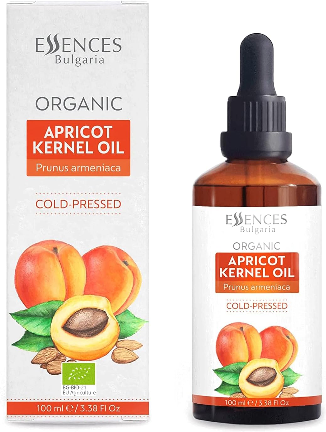 Essences Bulgaria Organic Apricot Kernel Oil 3.4 Fl Oz | 100ml | 100% Natural Cold-Pressed Oil | Therapeutic Quality | Family Owned Farm | Massage Base Oil | Natural Moisturizer | Ideal Carrier Oil