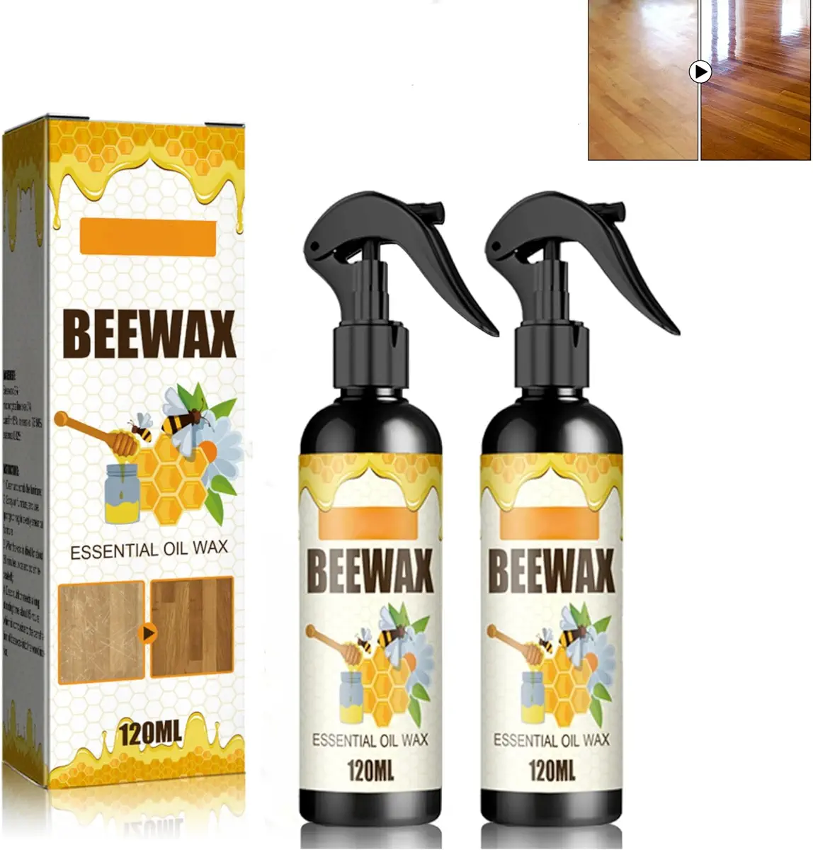 2PCS Natural Beeswax Spray, Beeswax Spray Cleaner, The Original Beeswax Spray Furniture Polish And Cleaner, 120 ML Natural Micro-Molecularized Beeswax Spray for Floor Wood Table Home Furniture