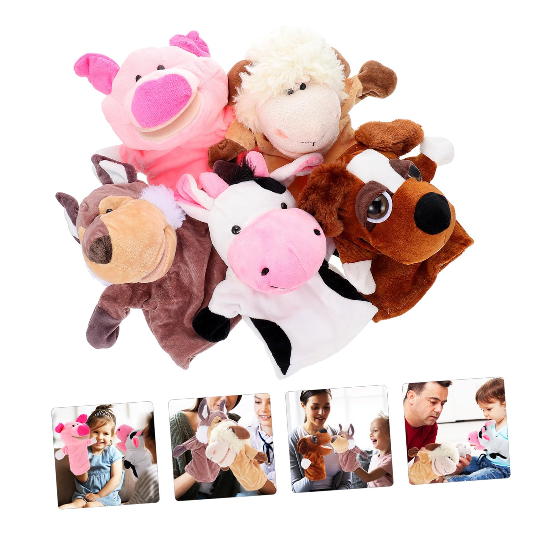 Marionetas de Mano Animales 5 Piezas de Felpa Corta | Boca Articulada, Relleno de Algodón Pp, para Juegos de Rol y Narración, Cómodo para Niños y Bebés