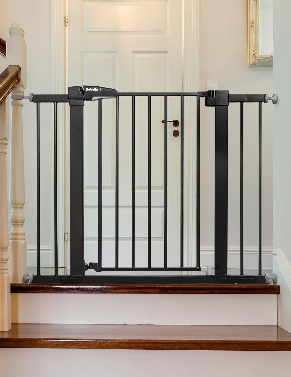 Babelio Baby Gate for Doorways and Stairs, 26-40" Auto Close Dog Gate, PressGuard C5, Easy-Install Pressure Mounted Satey Door, No Drilling Safety Gate for Child and Pets, Black Black 30"Tall 26"-40" Wide