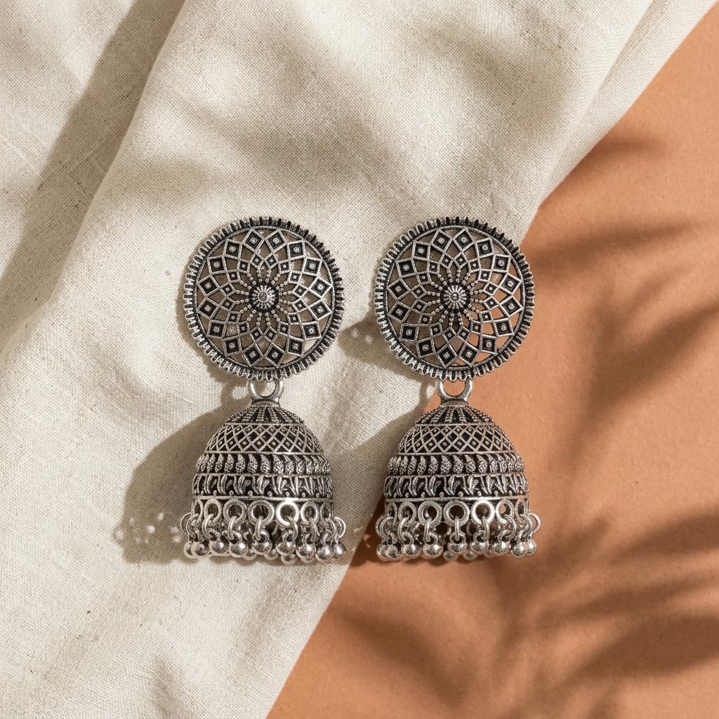 Oxidised Tone Meenakari Stud Earrings with Bird Motif and Ghungroo Drops, Traditional Indian Style Jhumka Earrings, Mandal... - Review, Price and Buying Guide