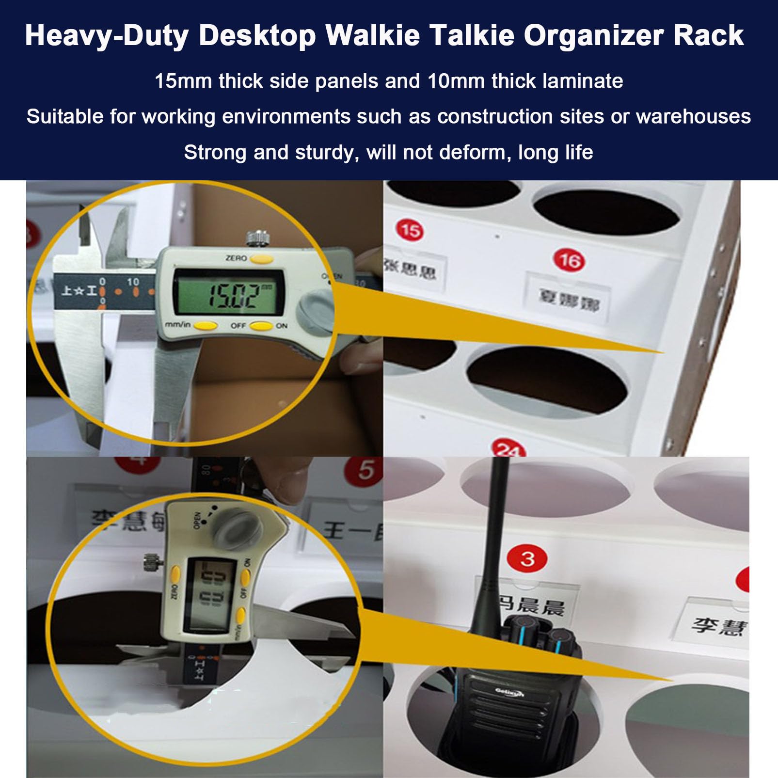 Uchwyt na Walkie Talkie na Biurko, Piętrowy Organizer Radia Dwukierunkowego z Etykietami z Imięniem, Wodoodporna Stacja Ładowania Radia, Uniwersalne Etui Oszczędzające Miejsce
