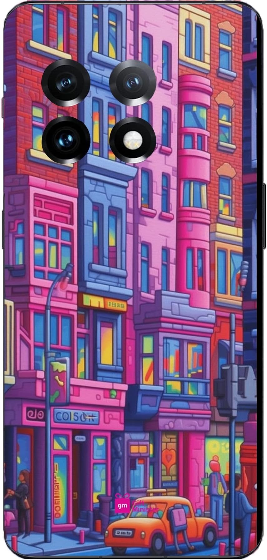 Gift Minister Silicone Designer Cover for One Plus 11 R Slate Bluenone - Colorful Sticker Designs Extra Wide Angle Red Navy Streetwise Velvia Lively Street Scenes Dynam Flexible Dustproof 1Pcs 1696G