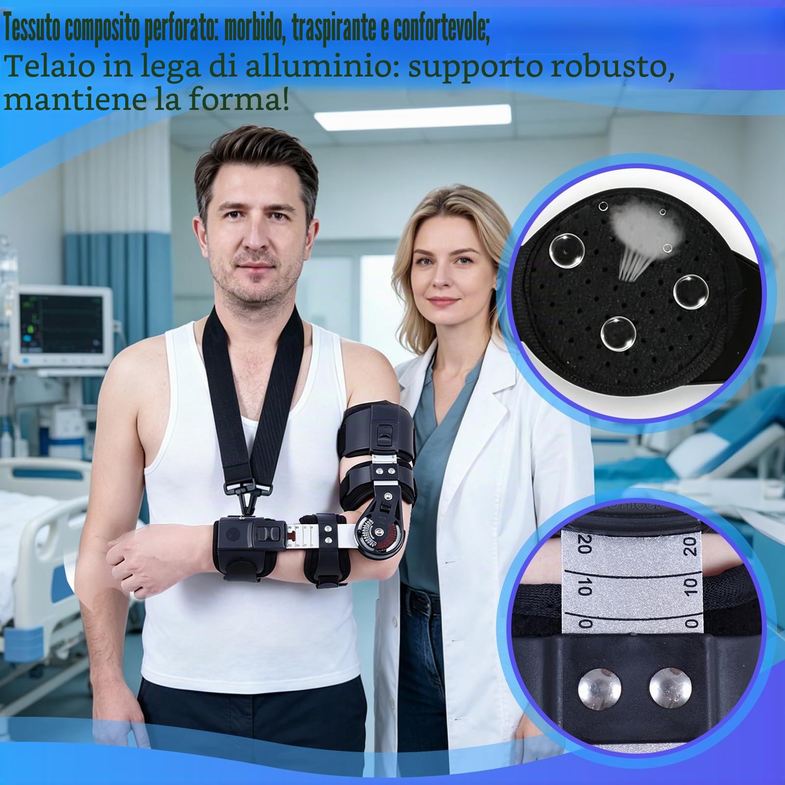 Ortesi per gomito, con chiusura rapida precisa regolabile multiangolo lunghezza regolabile per lesioni postoperatorie del braccio stecca di riabilitazione per frattura o lussazione omero lato sinistro