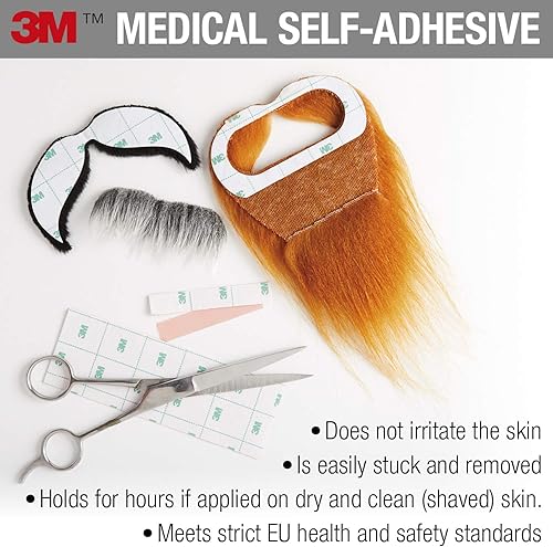 Miniatura 5 de Mustaches Barba falsa de noble autoadhesiva para niños, doble cara 3M, yeso médico autoadhesivo para barbas falsas, color gris y blanco