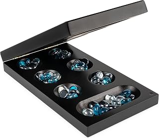 Legacy Deluxe Mancala Classic Game with Folding Wooden Game Board and Colored Glass Stones, Family Game for Ages 8 and up