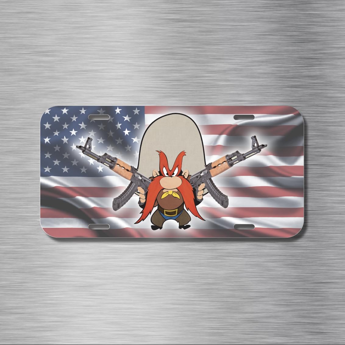 for Yosemite sam License Plate Vehicle Auto Rifle Second Amendment USA Flag AK-47 MOD-GT911-730