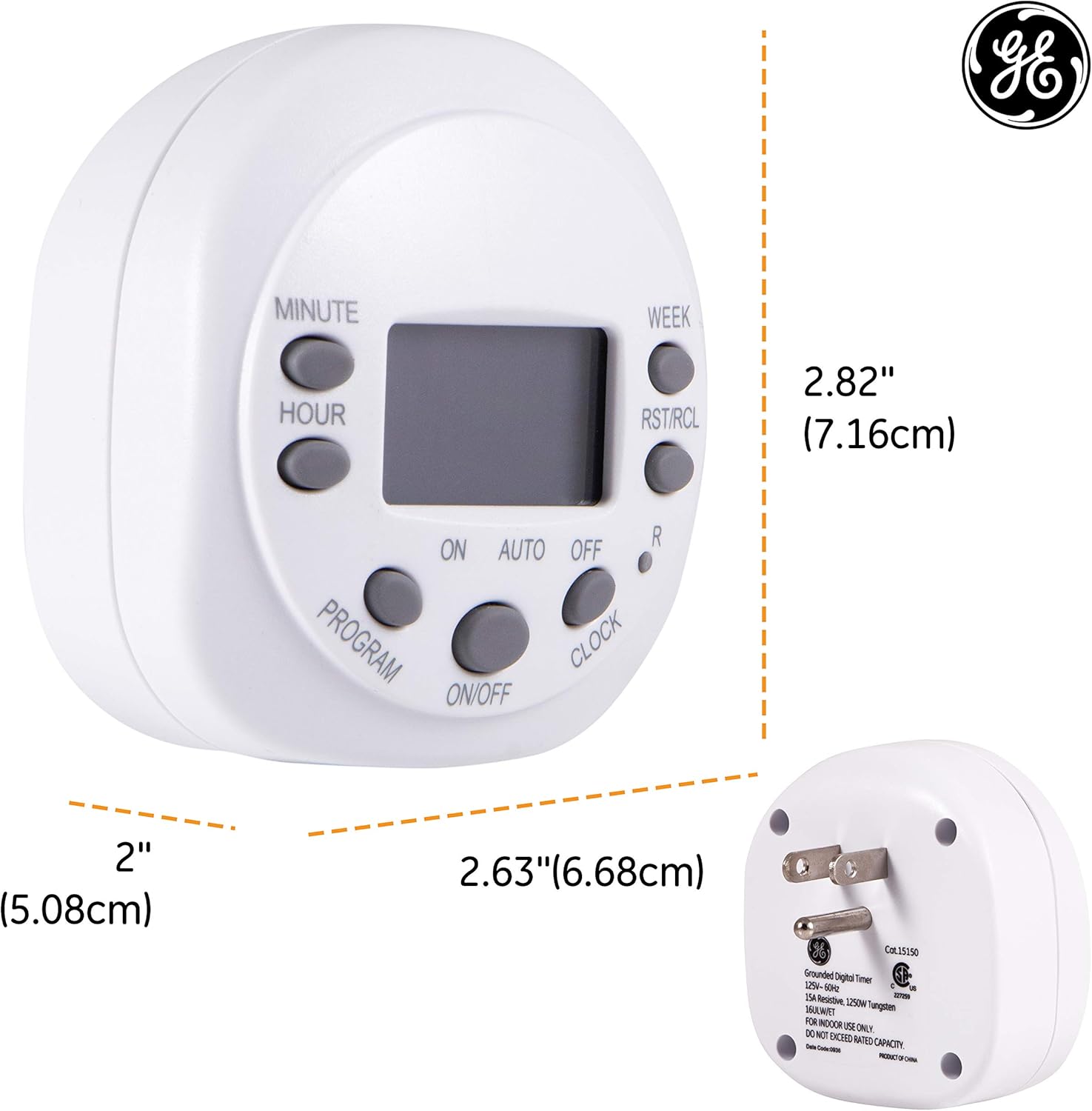 GE 7-Day Programmable Digital Timer, 1 Outlet Grounded, Plug-In Indoor, LED, CFL, Incandescent, Ideal for Lamps, Portable Fans, Seasonal Lighting, Appliances, 15150 : Everything Else