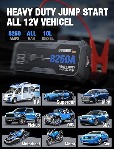 Miniatura 3 de Batería de arranque de salto 8250A (para todo el gas o 10.0+L Diesel), arranque de auto resistente potable de 12 V con banco de energía de 60 W, 48