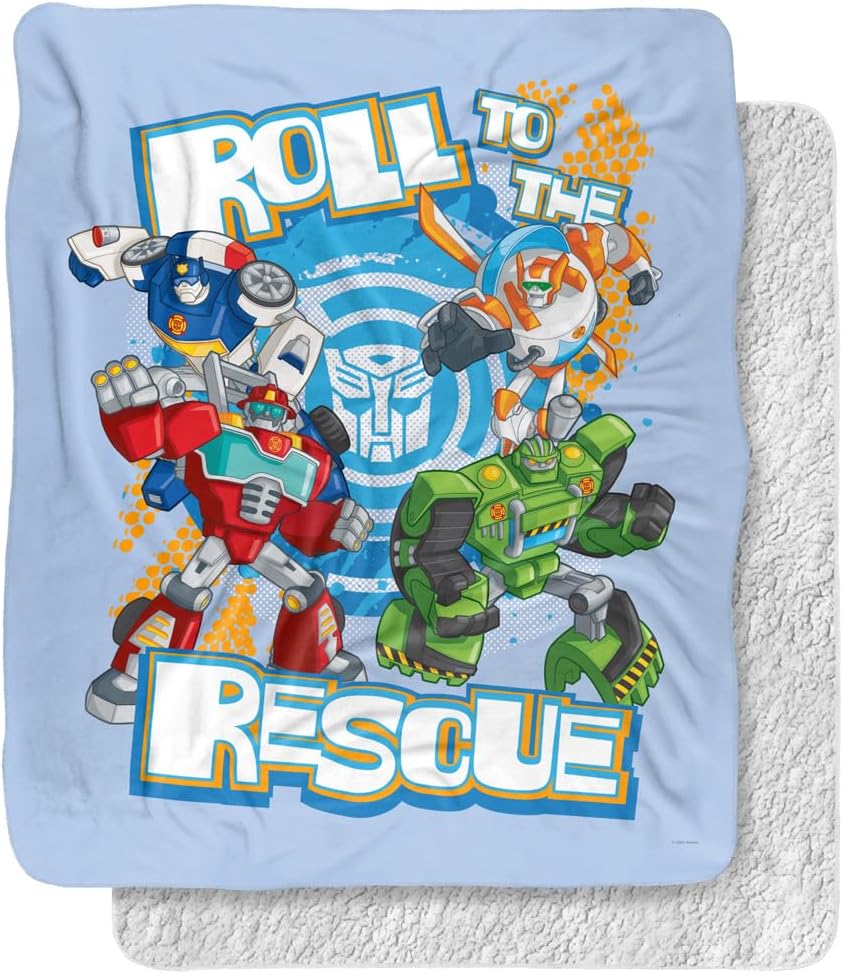 Transformers Roll to The Rescue 60"x80" Silky Touch Sherpa Back Super Soft Throw Blanket