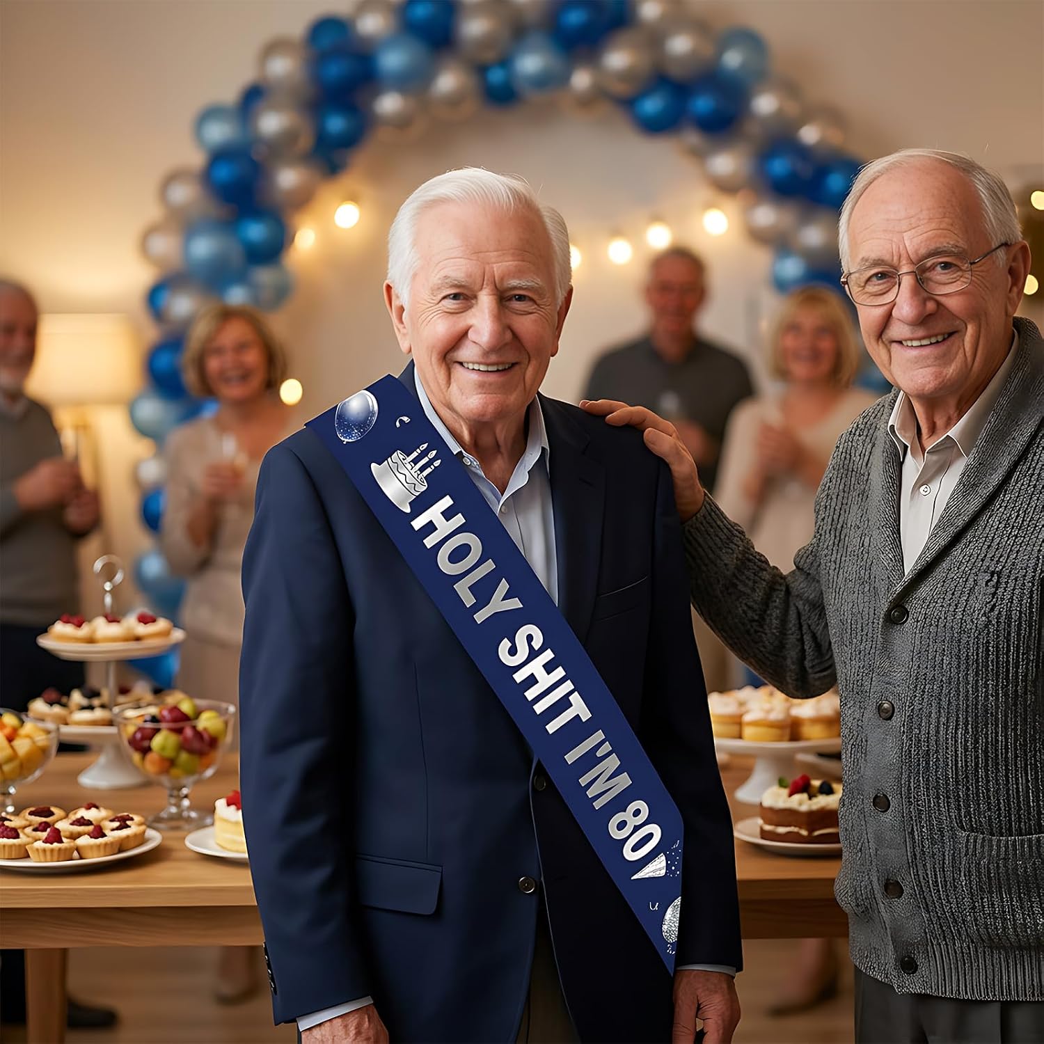 Holy Shit I'm 80 Sash Funny 80th Birthday Party Decorations Happy 80th Birthday Sash for Man and Women Navy Blue 80th Birthday Party Gift Favors