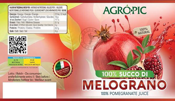 Agropic Succo di Melograno 100%, 1 bottiglia da 720 ml di puro succo di melograno senza zuccheri aggiunti, senza conservanti, Made in Italy - 5