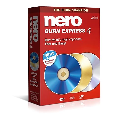 Nero Burn Express 4 | Burn CD DVD Bluray | Copy | Rip | Convert | Backup | Protect | 1 PC | Windows 10 / 8 / 7