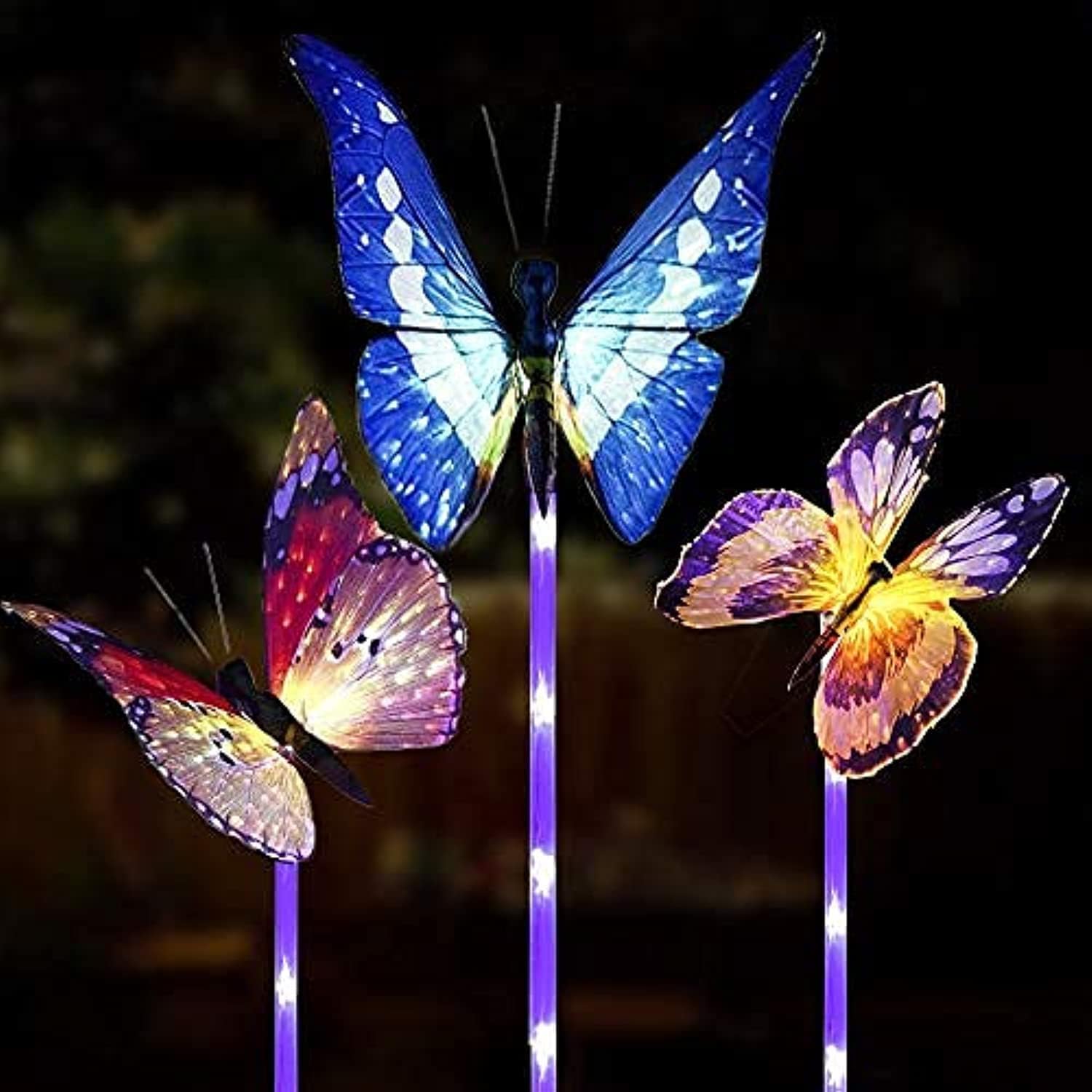 Garden Solar Lights Outdoor, 3 Pack Solar Butterfly Lights, Solar Stake Light with Waterproof Fiber Optic Butterfly Decorative Lights, Multi-Color Changing LED Solar Lights Garden Gifts
