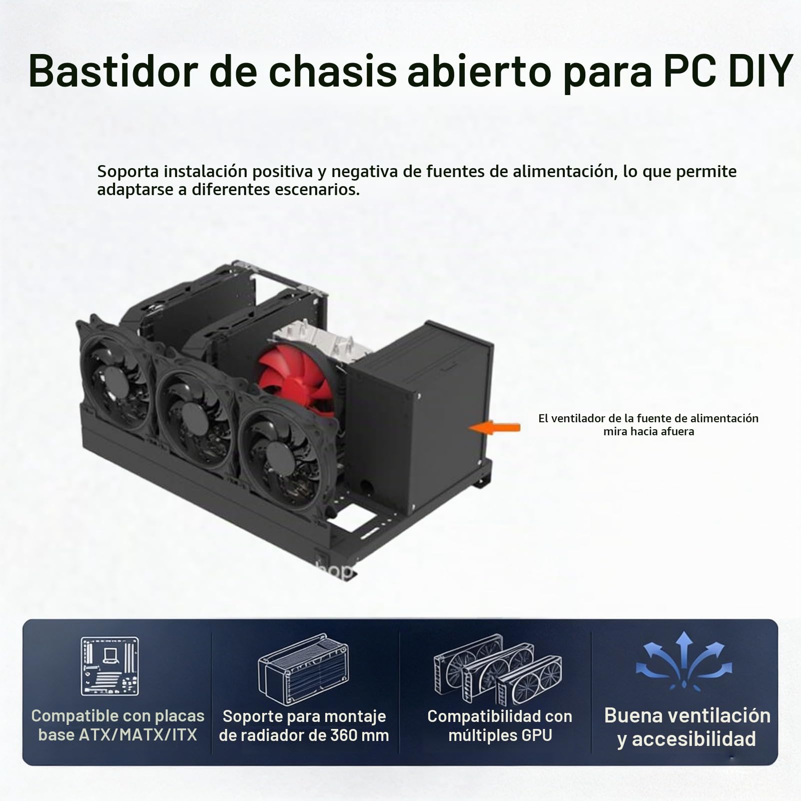 Estante de Caja de Computadora para Juegos de Bricolaje, Potente Placa de Acero de Refrigeración Estante de Caja Abierta para Computadora, Estante de Placa Base Abierta ATX para