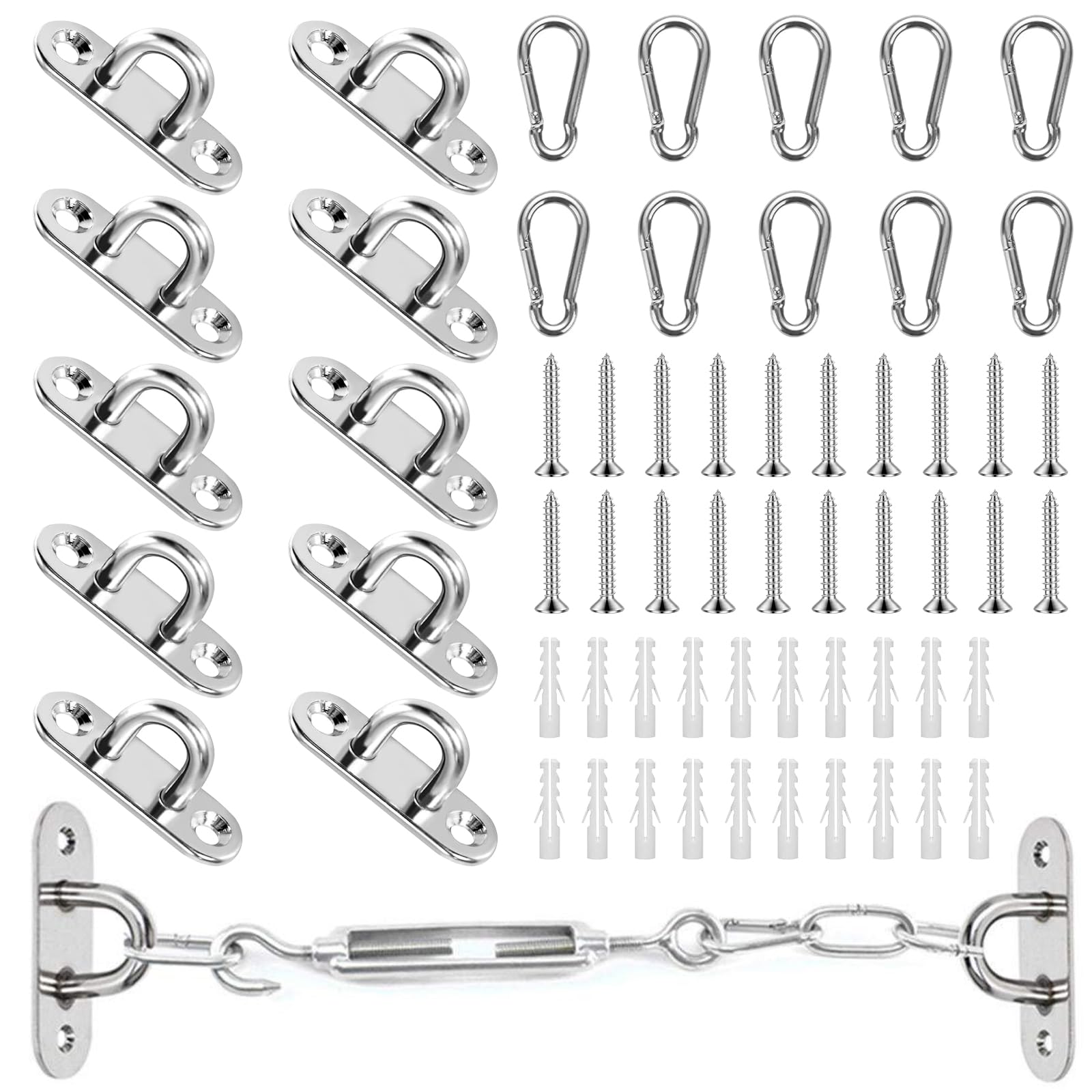 Gancio per Soffitto, Placca Occhiello in 304 Acciaio Inossidabile, Ganci da Parete Per Fissaggio a Parete, Kit di Ancoraggio per Corda, Appendini da Parete per Swing, Amaca, Aerial Yoga e Parasole