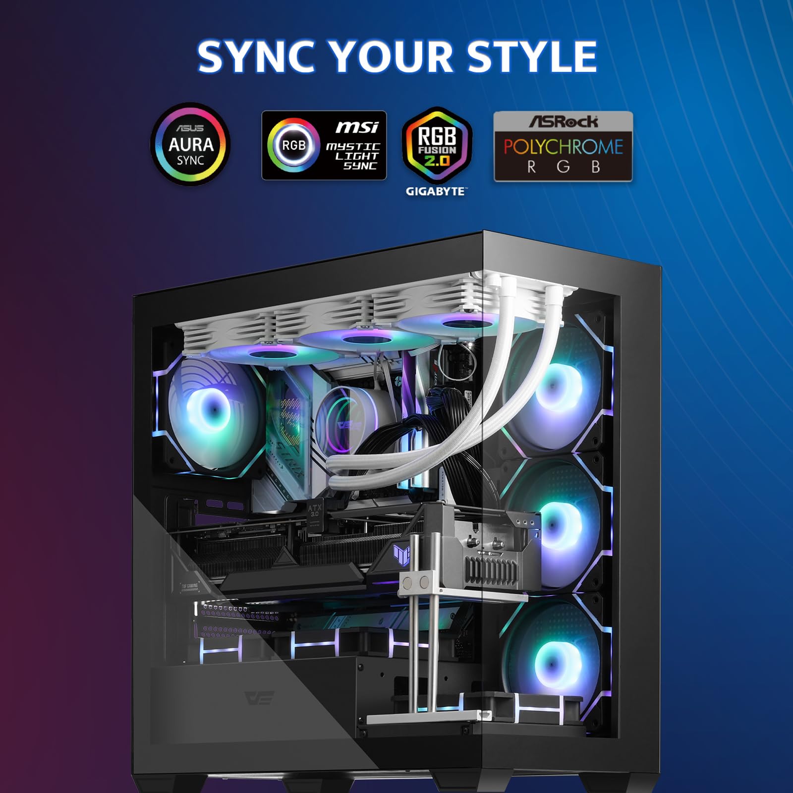 darkFlash Paquete de 3 ventiladores de carcasa de PC de 120 mm con concentrador de controlador y control remoto, PWM ARGB Sync, ventiladores de refrigeración RGB direccionables para carcasa de