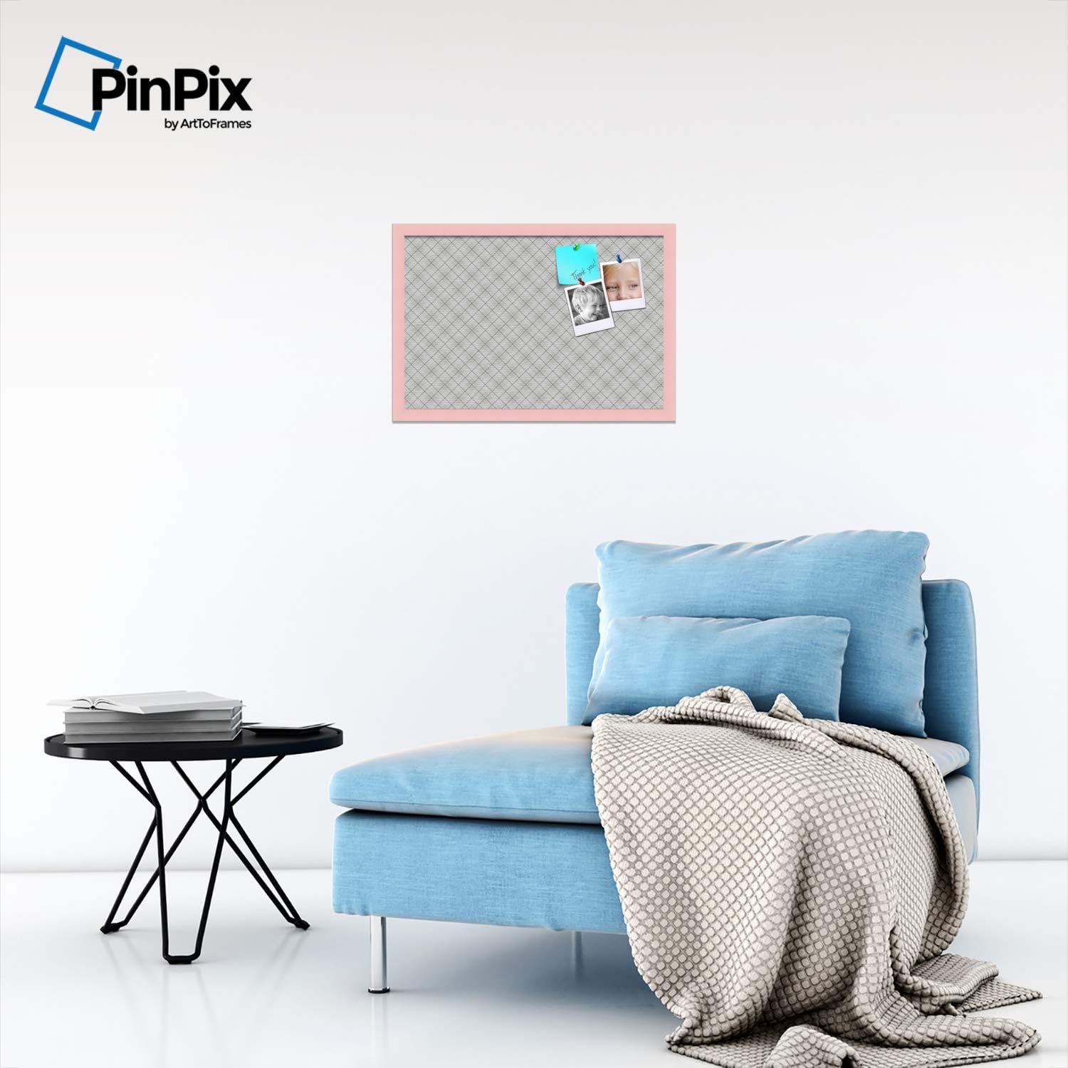ArtToFrames 24x16 Inch Custom Cork Bulletin Board. This Argyle Gray Pin Board Comes Has a Fabric Style Canvas Finish, in a Baby Pink on Beech Frame (PinPix-638-24x16_0066-81792-YPNK)