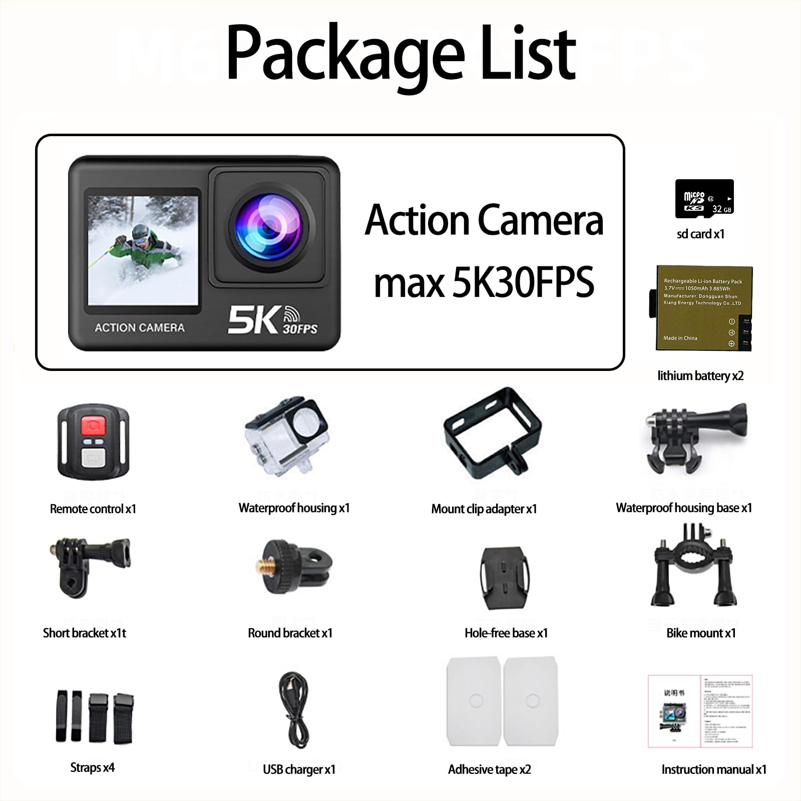 Action Cam,unterwasserkamera,Unterstützung 4K 60FPS,50MP WiFi,170° Ultra Weitwinkel Full HD mit EIS, 2.4G Fernbedienung,für Fahrrad Motorrad