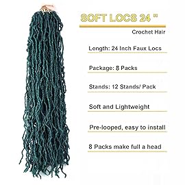 8 Packs Soft Locs 24 Inch Faux Locs Crochet Hair for Butterfly Locs Distressed Locs Crochet Hair for Women (Mgreeen, 24 Inch(Pack of 8))