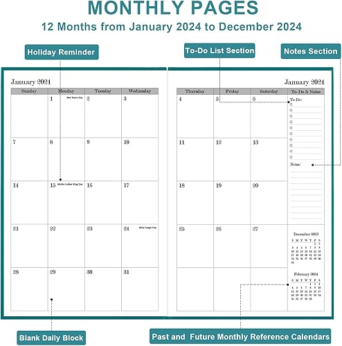 Miniatura 4 de Agenda diaria y mensual 2024  Agenda diaria 2024, una página por día, de enero de 2024 a diciembre de 2024, libro de citas por hora, organizador