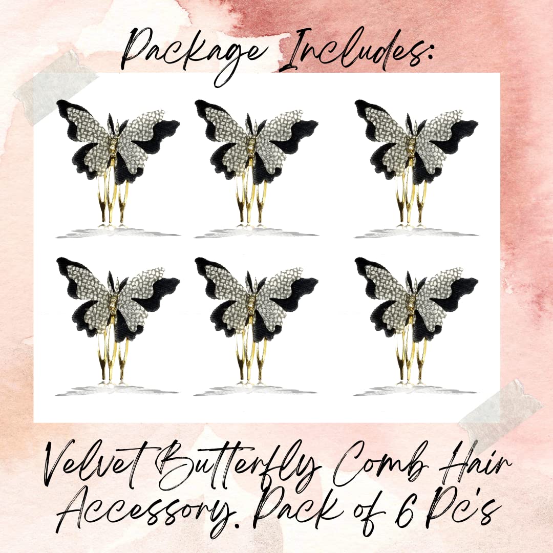 Hair Flare Velvet Butterfly Hair Pin/Comb Slide Designed Hairpin/Side Juda pin/Bridal Hair Accessories- 2462, Grey, Pack of 6 3