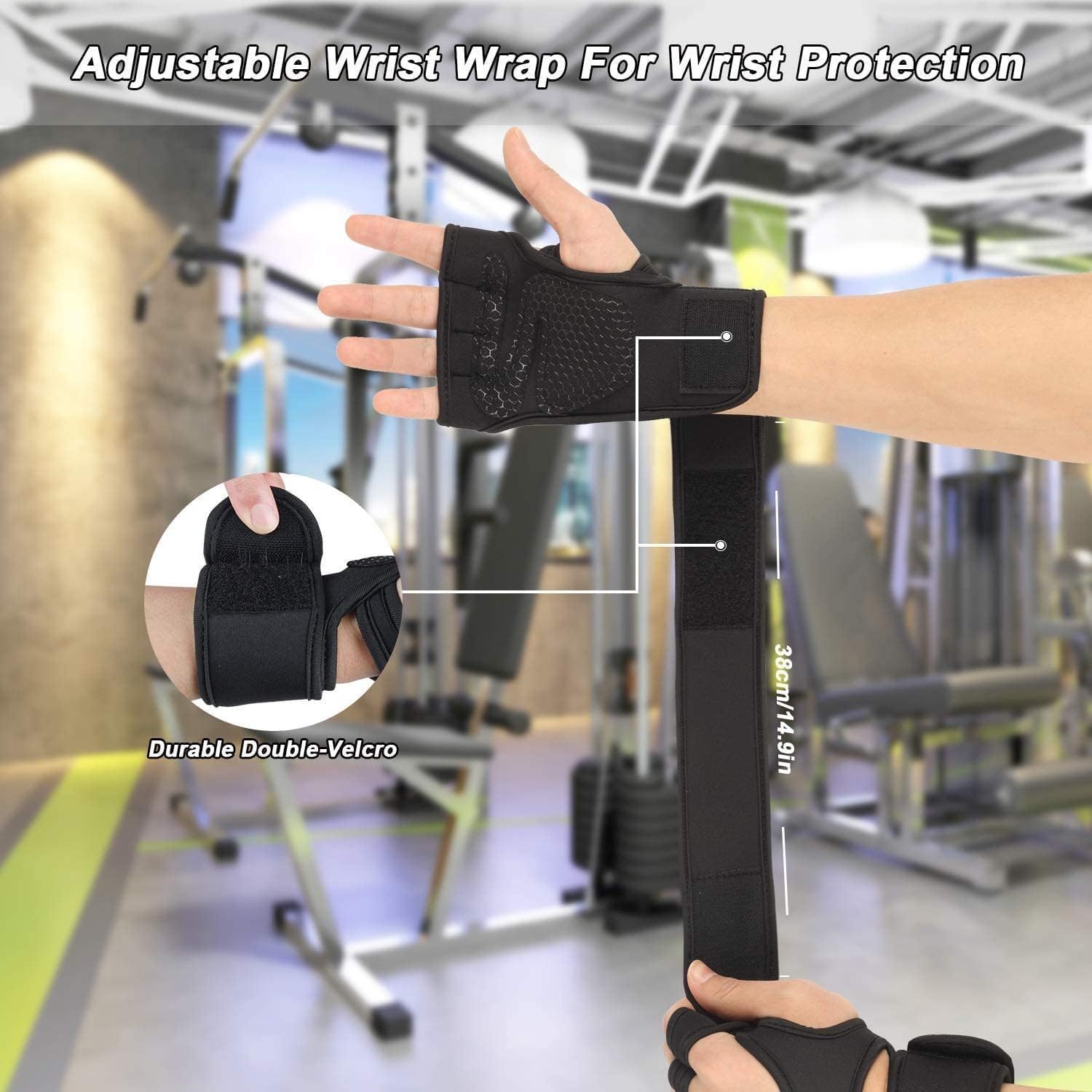 Workout Gloves with Wrist Support for Gym Workouts,Pull Ups,Cross Training,Weightlifting,Calisthenics,WOD- Silicone Padding - Great Hand Grip&No Calluses(Charcol),Blue,Free Size