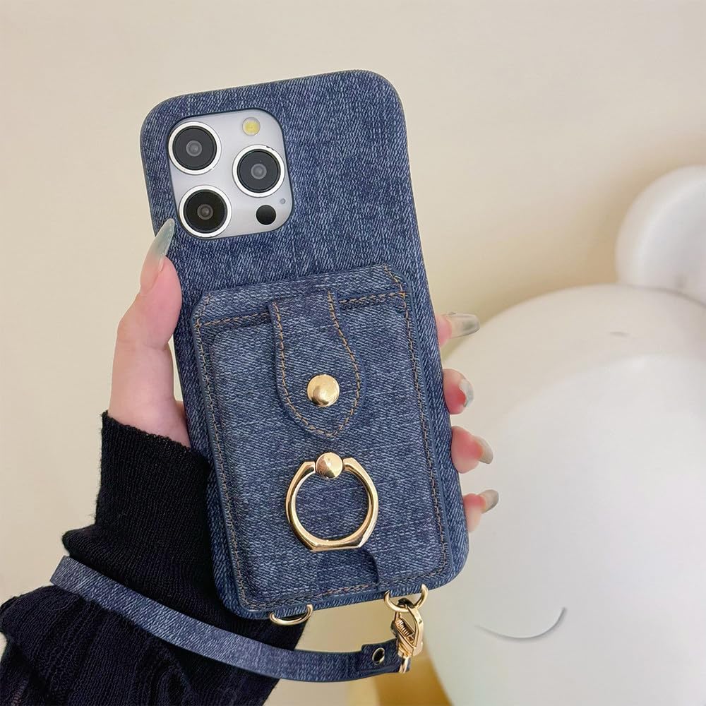 Étui portefeuille en cuir coque avec support bleu pour iPhone 14 Plus et 11