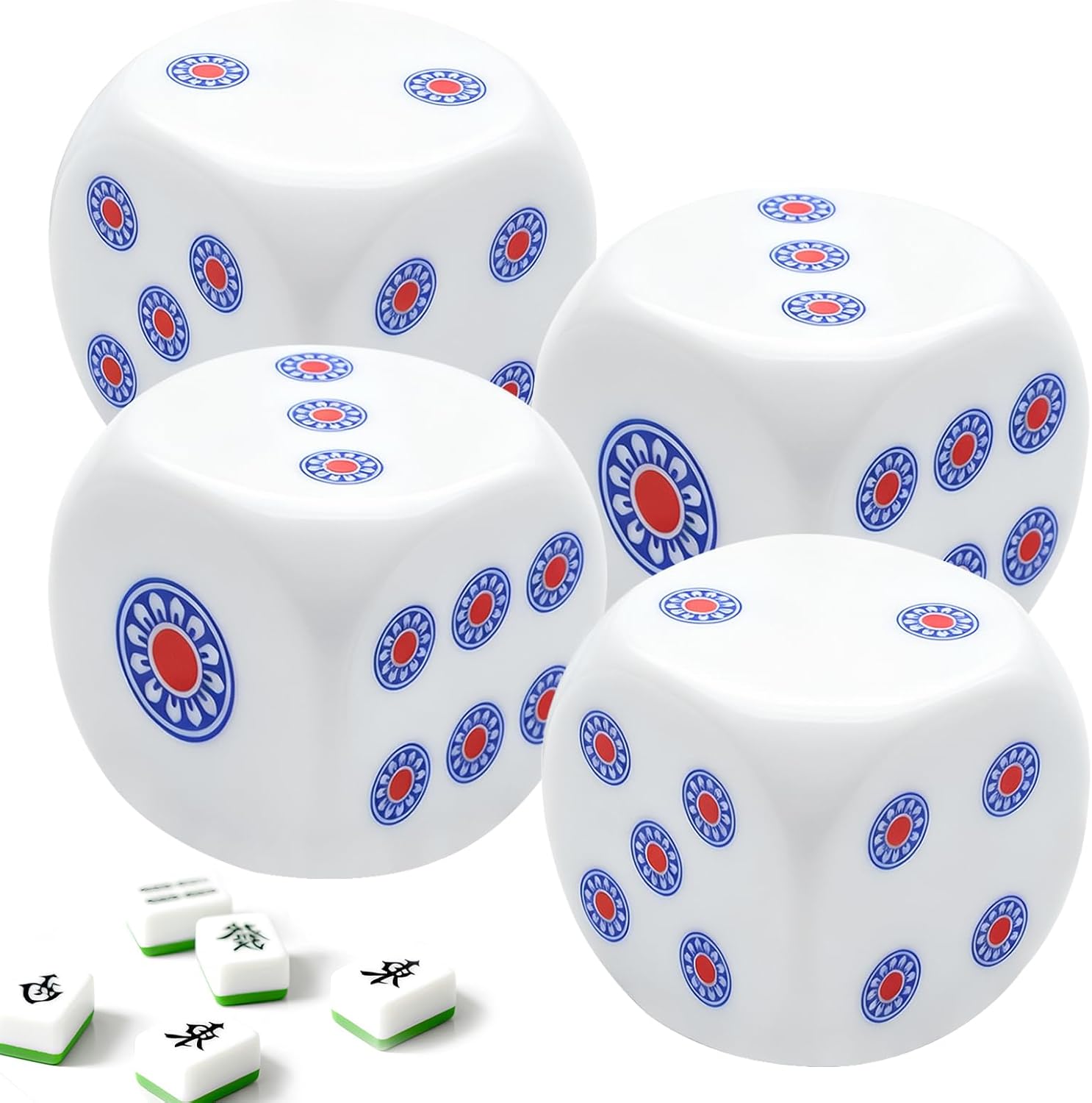 4 PCS Mahjong Dice, 25mm Acrylic Dice, Red & Blue Pattern Mahjong Dot Dice, Mahjong Accessories for Craps, Mahjong Games, Board Games, Party Supplies